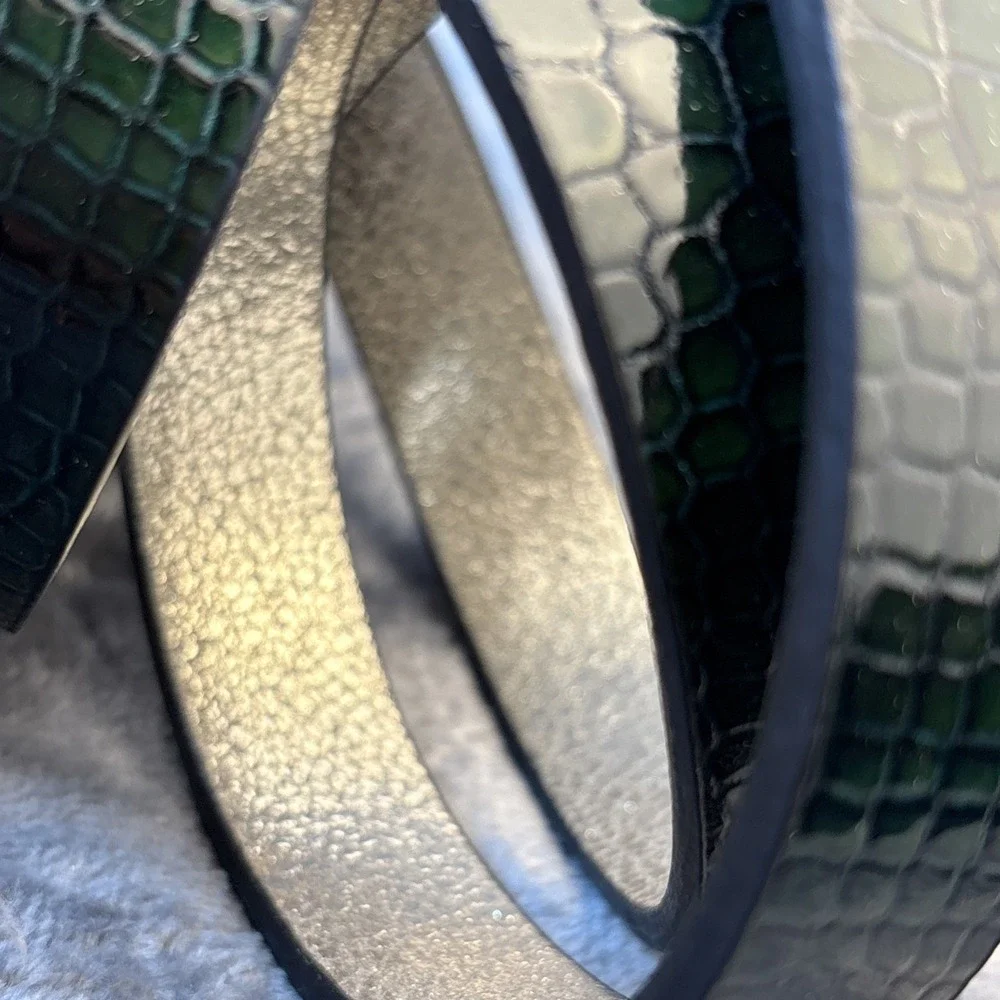 Silver Green Leather‎ Belt Reversible Snakeskin Embossed Reptile M NWT - Picture 10 of 16